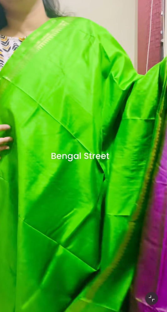 Pure Katan Silk with Mangalgiri Border - Green