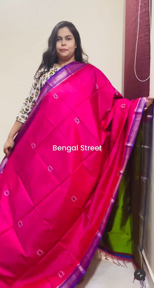 Pure Katan Silk Kalakhetra Saree - Green & Magenta