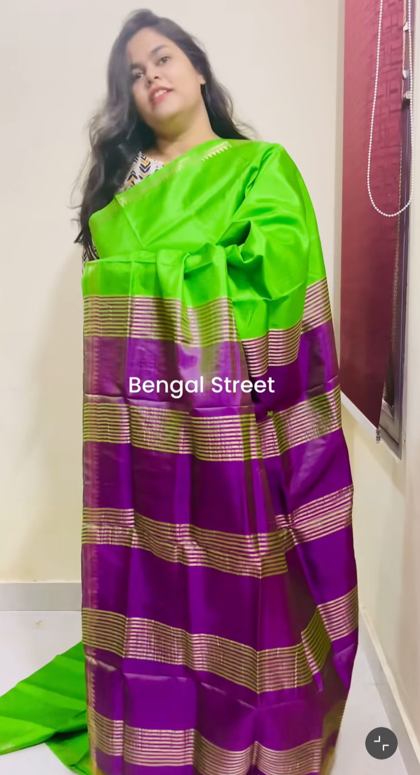 Pure Katan Silk with Mangalgiri Border - Green