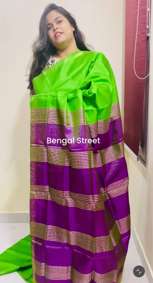 Pure Katan Silk with Mangalgiri Border - Green