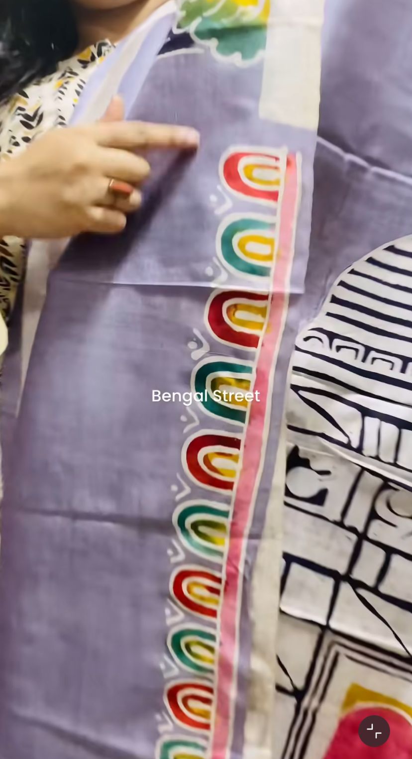 Pure Katan Silk Victoria Memorial Batik Print Saree - Light Grey