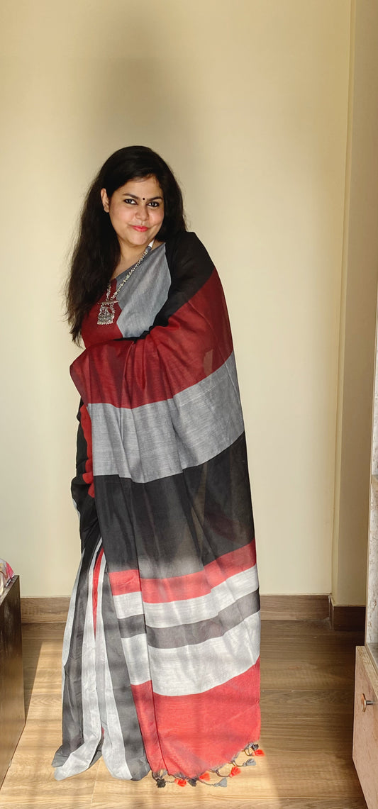 Rangeeli - Colour-bar Khadi Saree