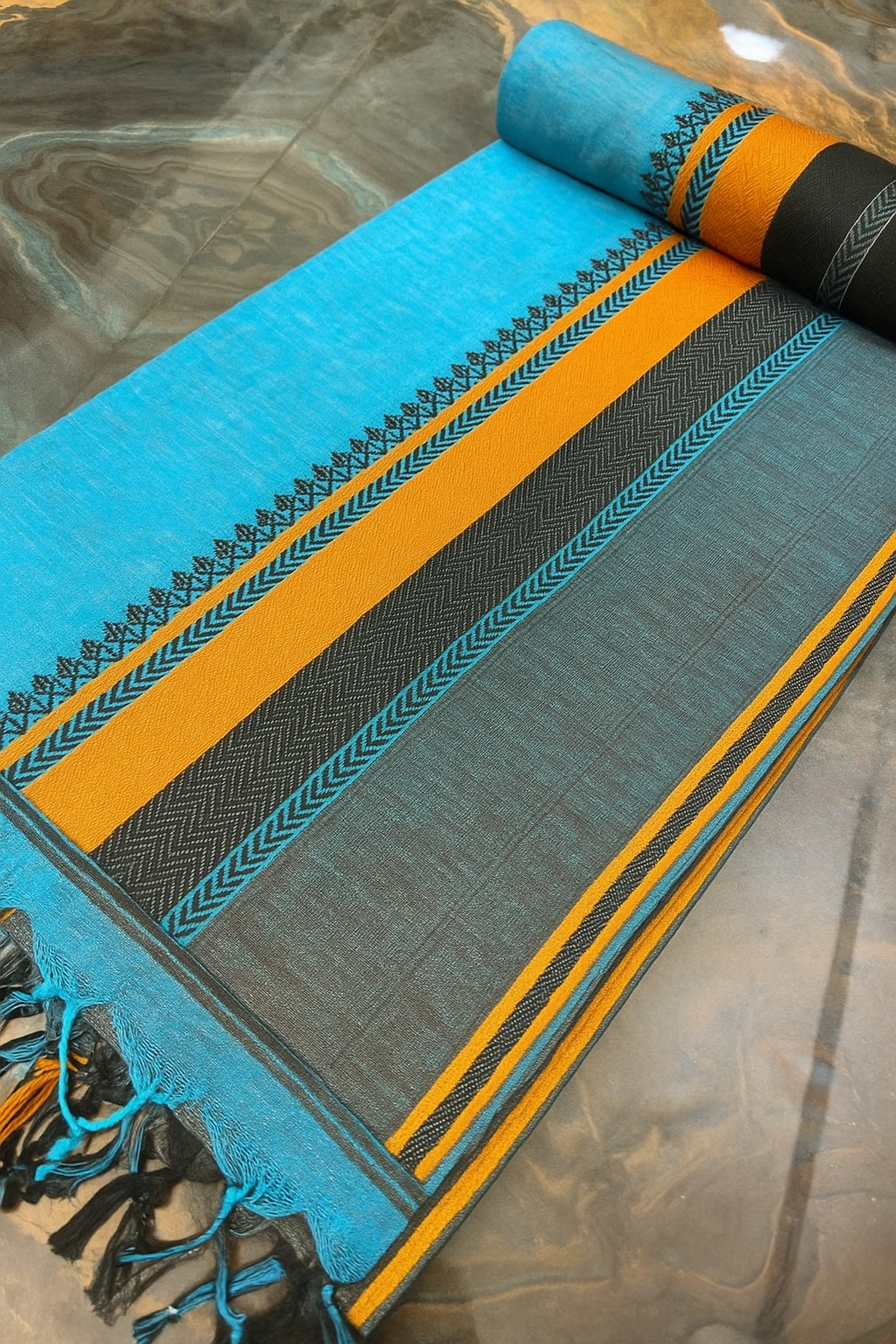 Bengal Handloom Cotton Saree - Light Blue