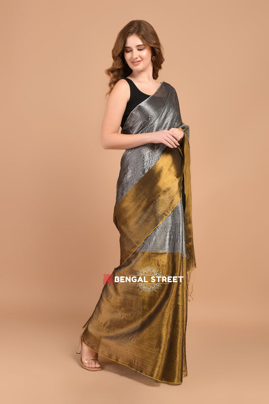 Half & Half Raga Tissue Saree: Gold & Silver