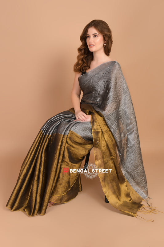 Half & Half Raga Tissue Saree: Gold & Silver