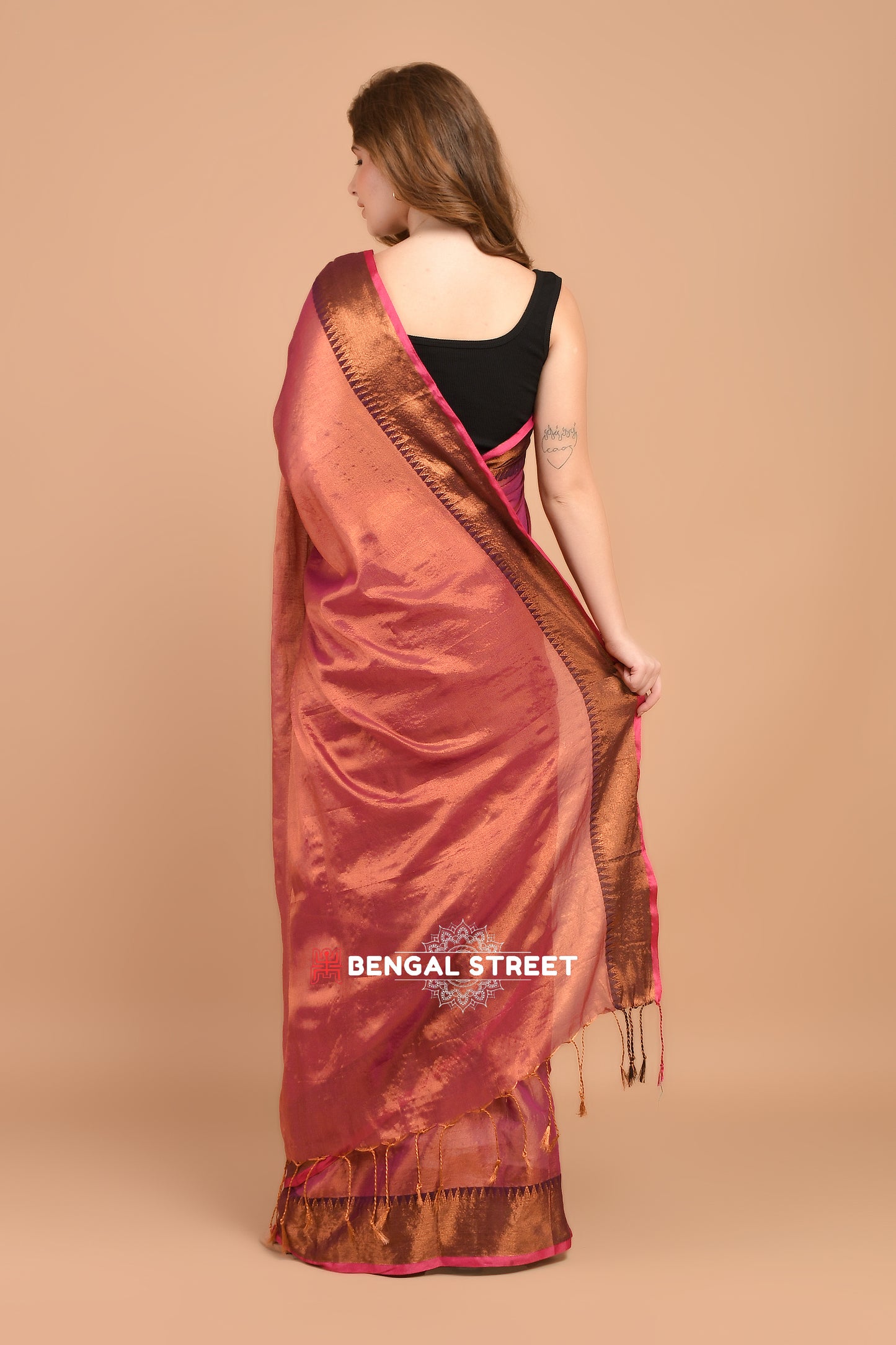 Raga Tissue Temple woven border saree - Pink
