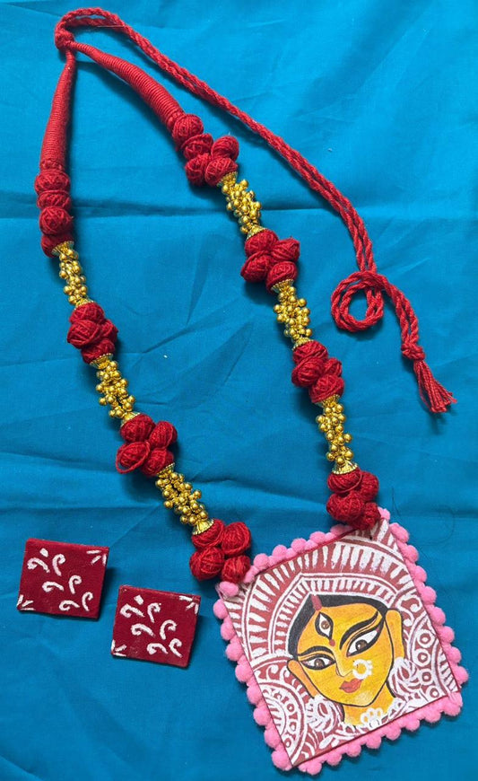Fabric Necklace set with Durga Face Pendant