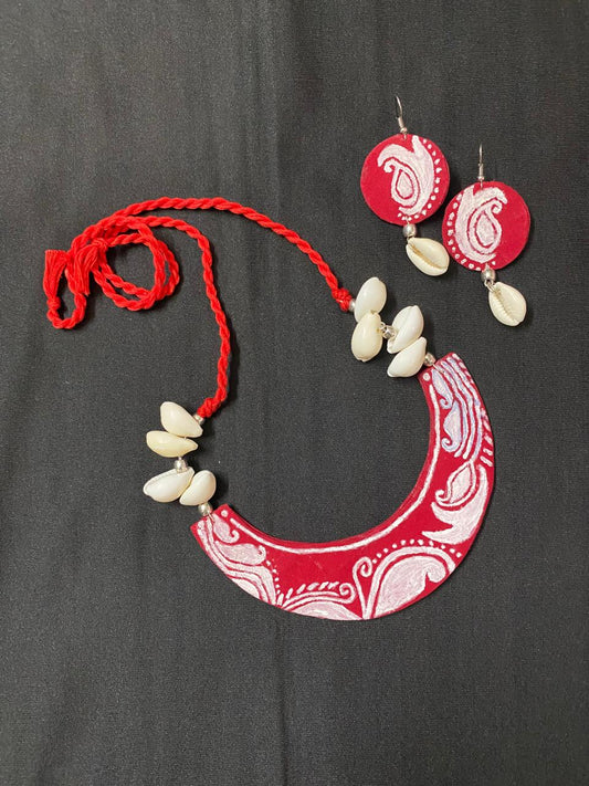 Hand Painted Fabric Neckalce - Red