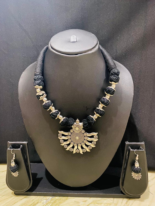 Necklace & Earring Set - Black Thread