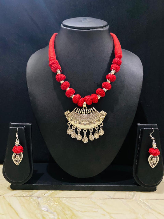 Necklace & Earring Set - Red Thread