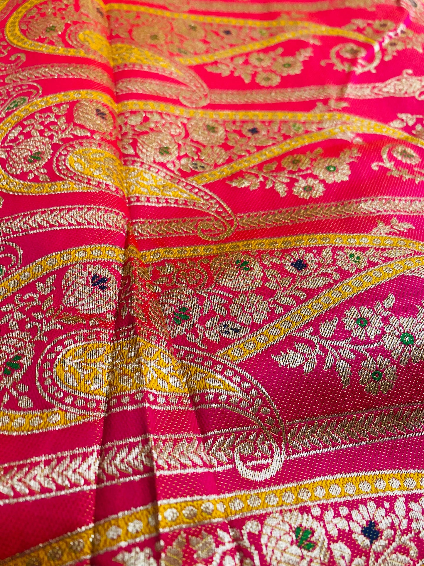 Minakari Katan Silk Saree: Yellow & Magenta