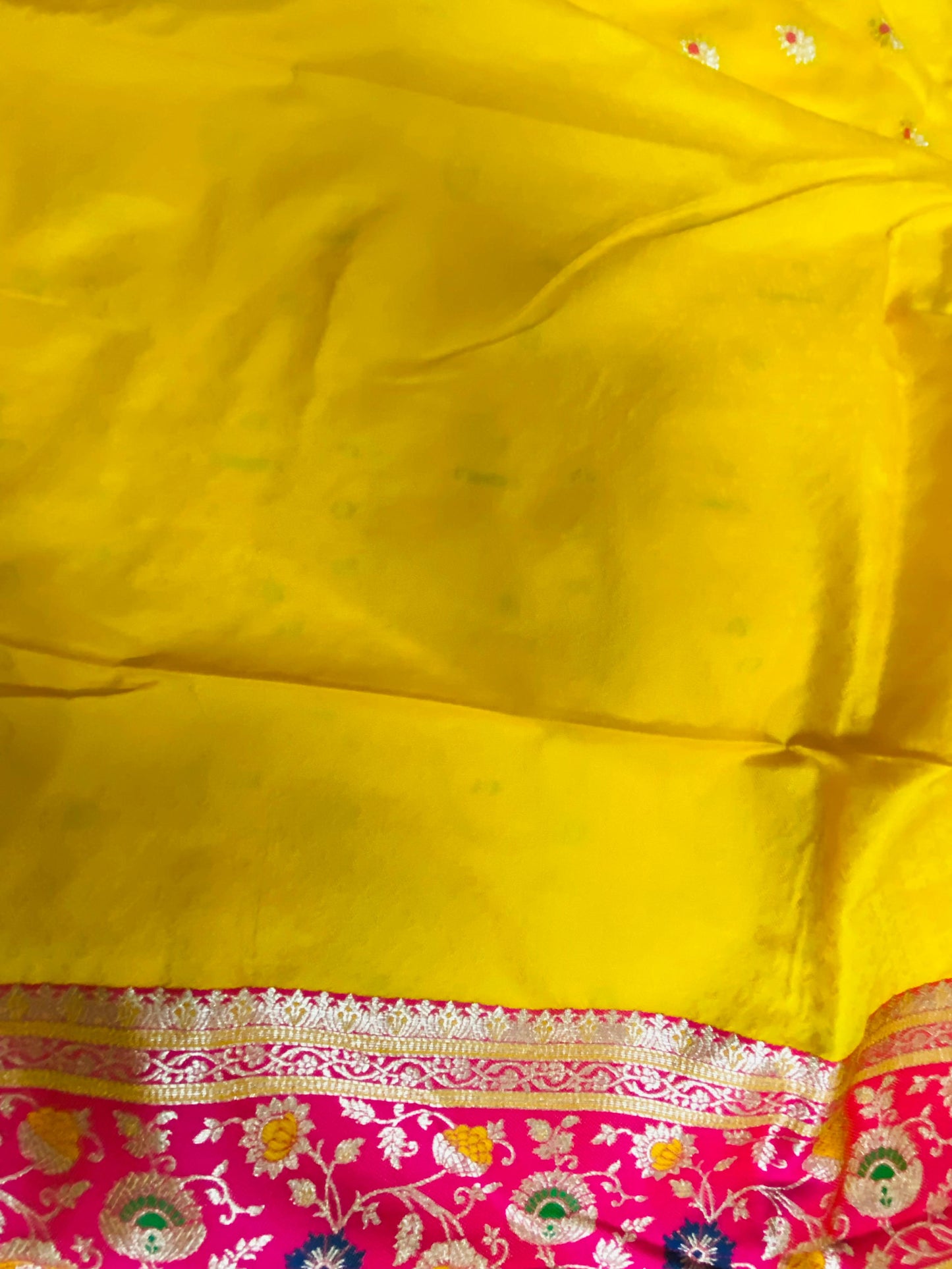 Minakari Katan Silk Saree: Yellow & Magenta
