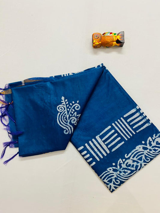Semi Ghicha Tussar Batik Print Saree - Blue