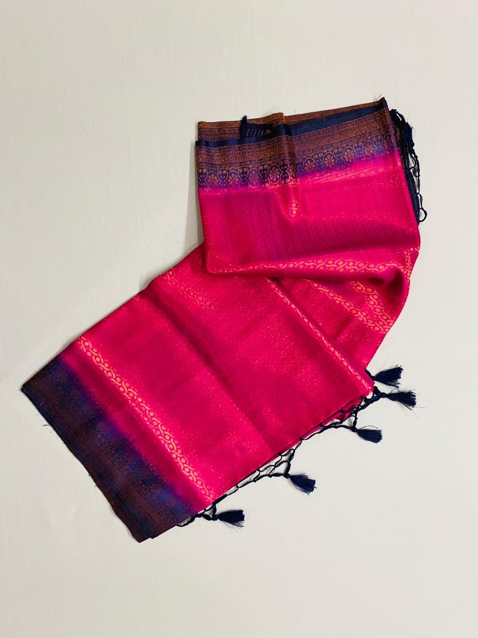 Mulberry Silk Saree: Pink & Blue