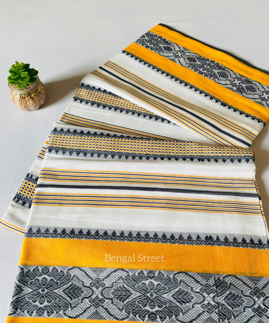 Dhaniakhali/Dhonekhali Cotton Saree – White & Yellow