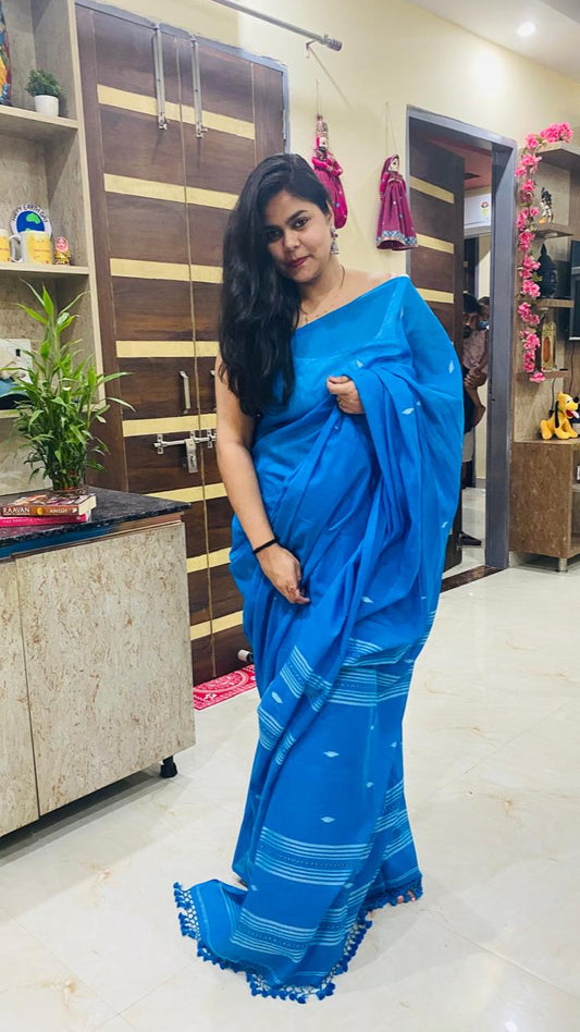 Mul Cotton Jamdani Saree - Blue