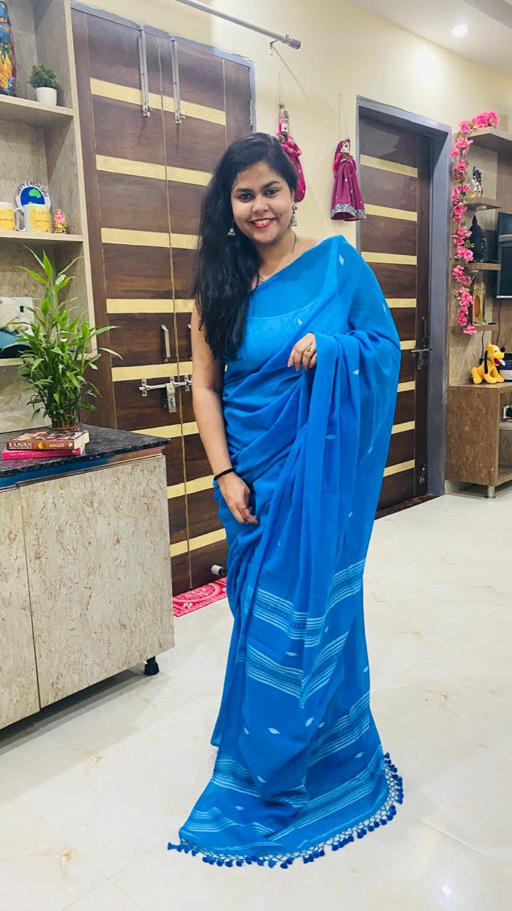 Mul Cotton Jamdani Saree - Blue