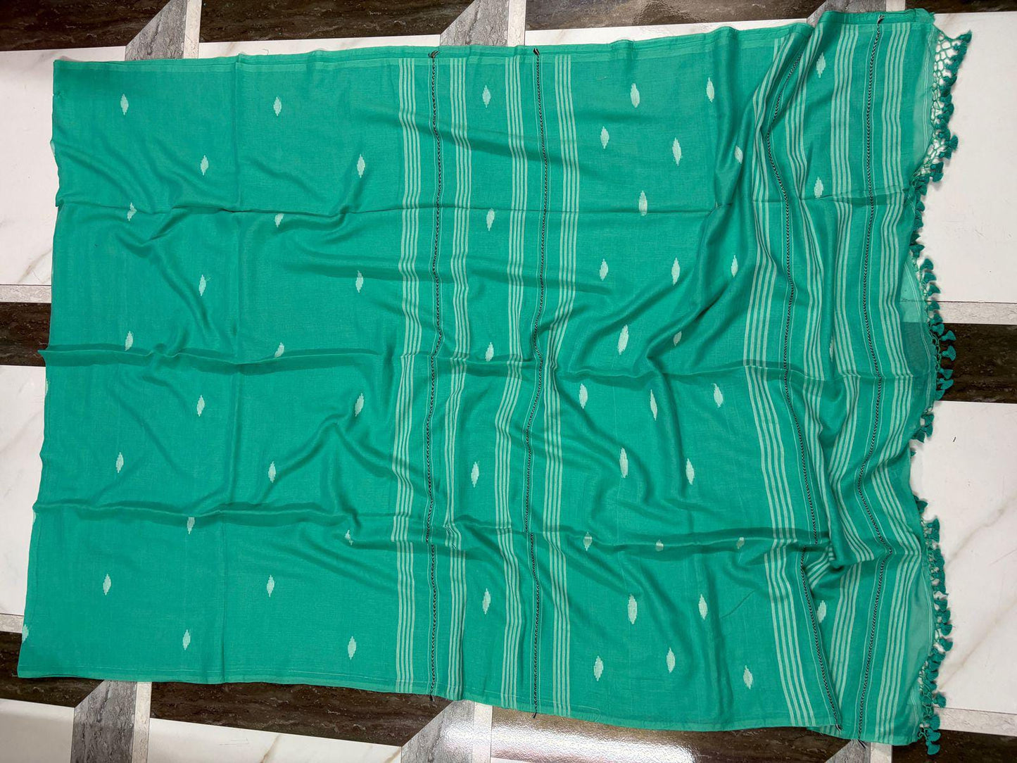 Mul Cotton Jamdani Saree - Turquoise