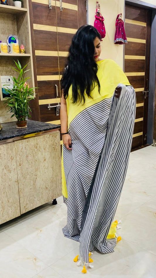 Mul Cotton Half Striped Sare