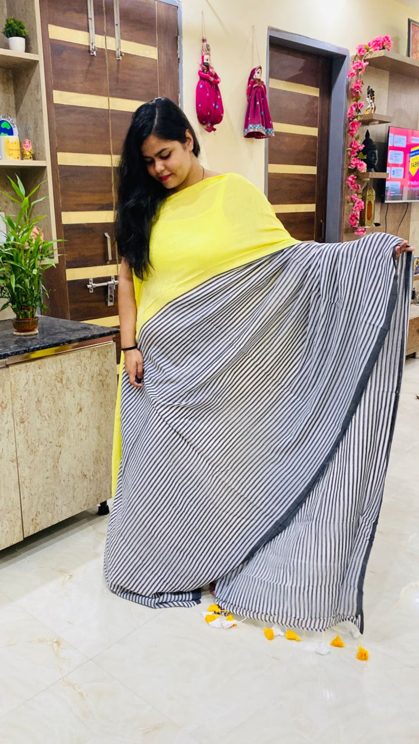 Mul Cotton Half Striped Sare