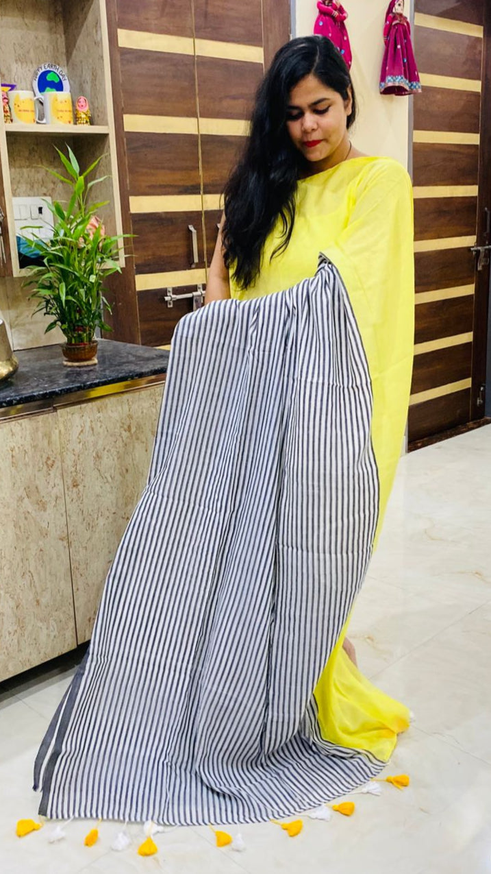Mul Cotton Half Striped Sare