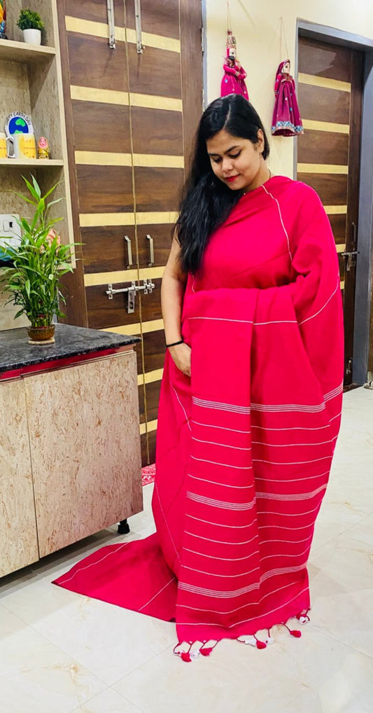Khes Khadi Saree - Magenta