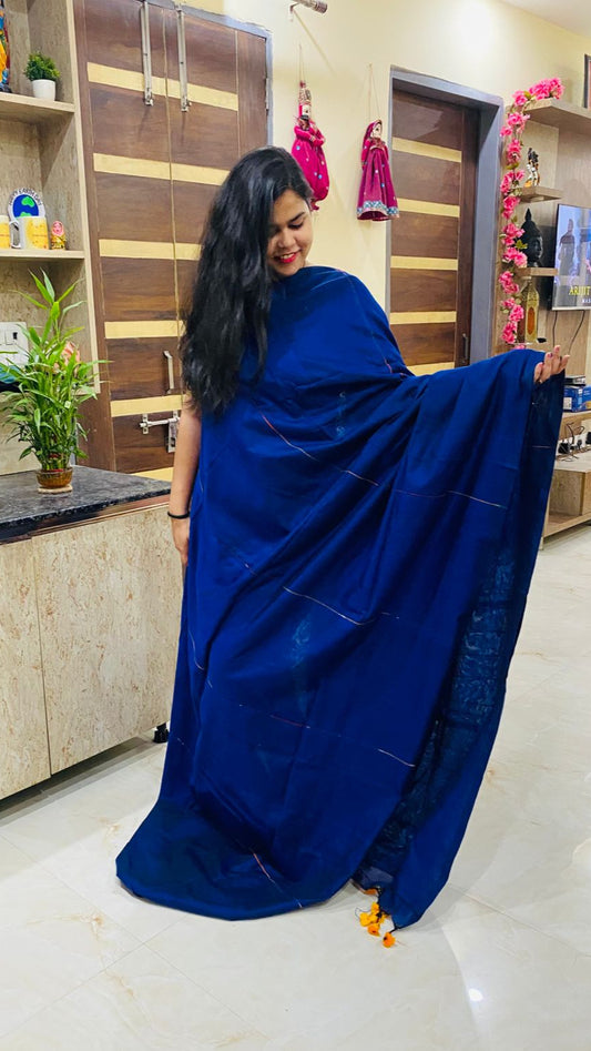 Khes Khadi Saree - Blue