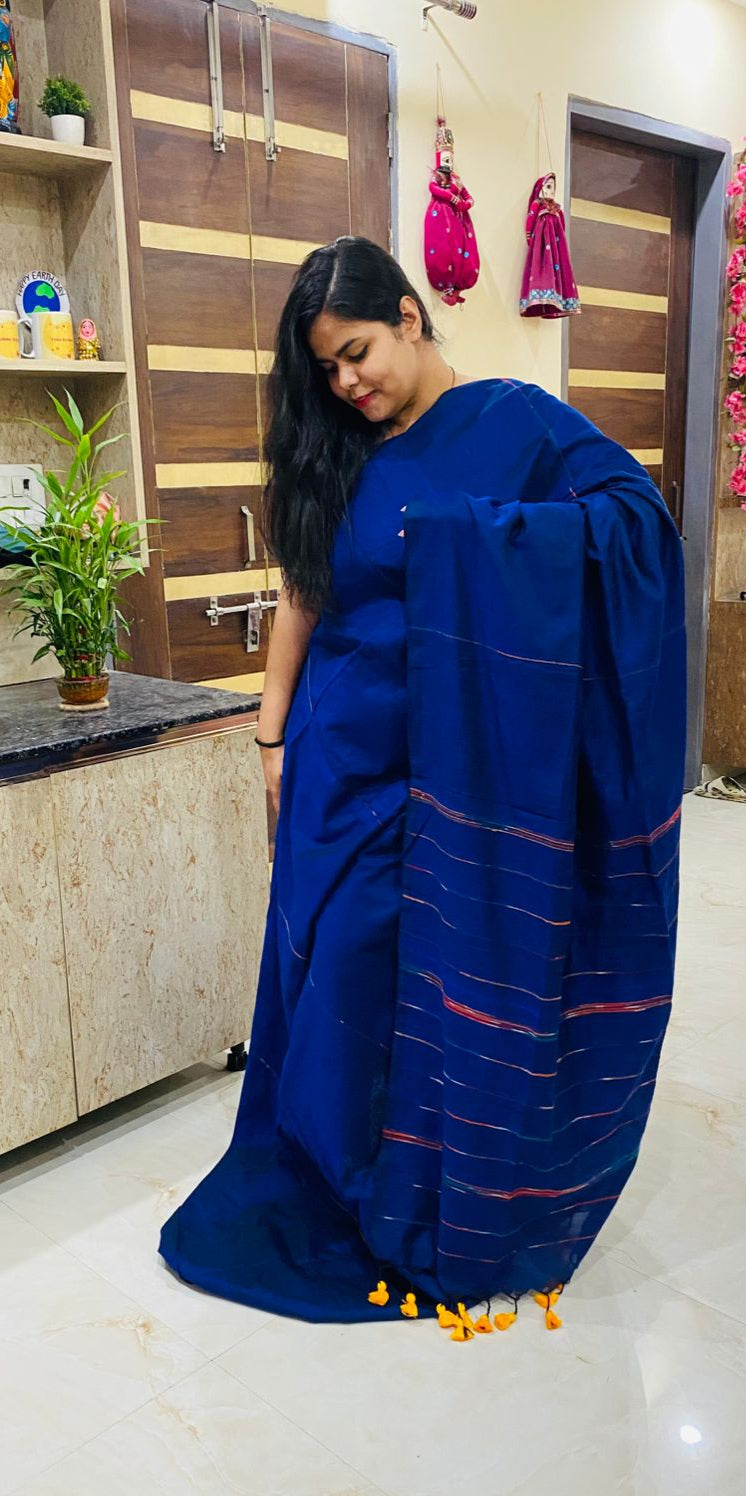Khes Khadi Saree - Blue