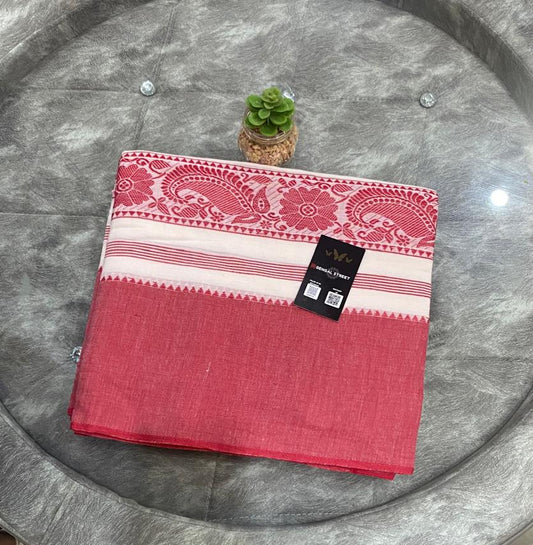 Dhaniakhali/Dhonekhali Cotton Saree – Flower Motif Red & White