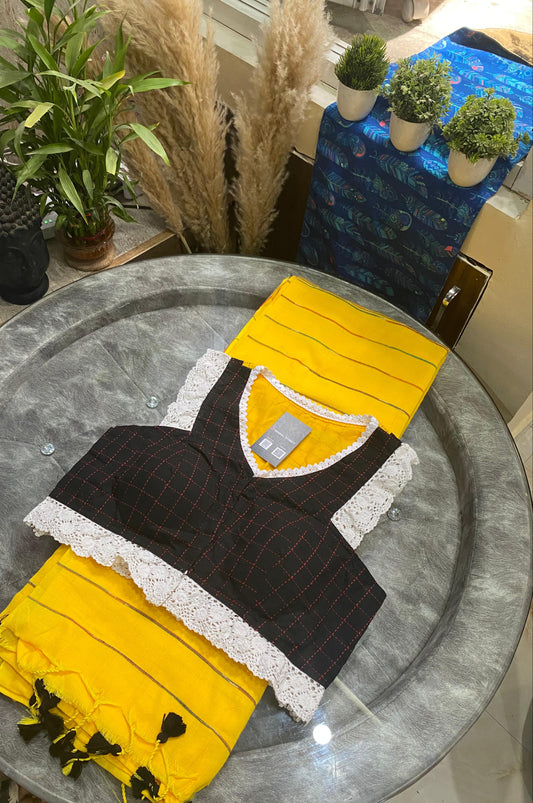 Chhaya: Khes Khadi Cotton Saree + Designer lace blouse