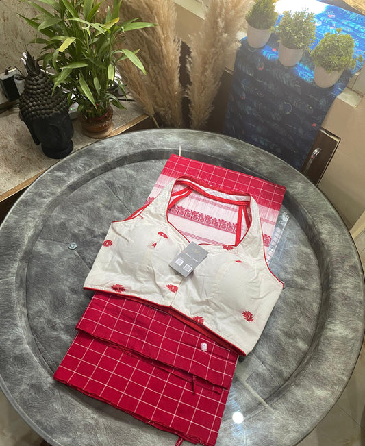 Charulata: Dhonekhali Cotton Saree + Designer Jamdani Blouse
