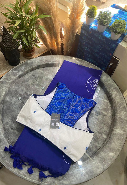 Indubala: Khadi Cotton Saree + Designer Kantha Stitch Blouse
