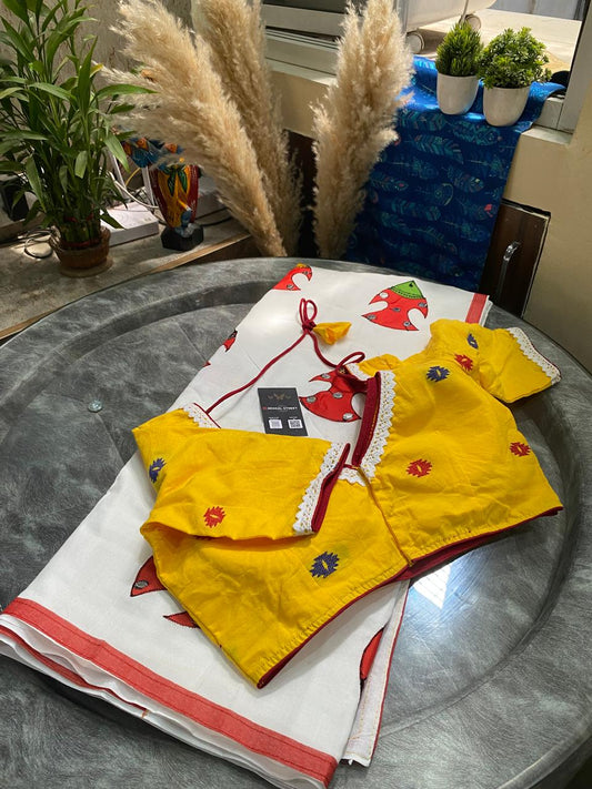 Shonajhuri: Resham Kota Applique Work Saree + Jamdani Blouse