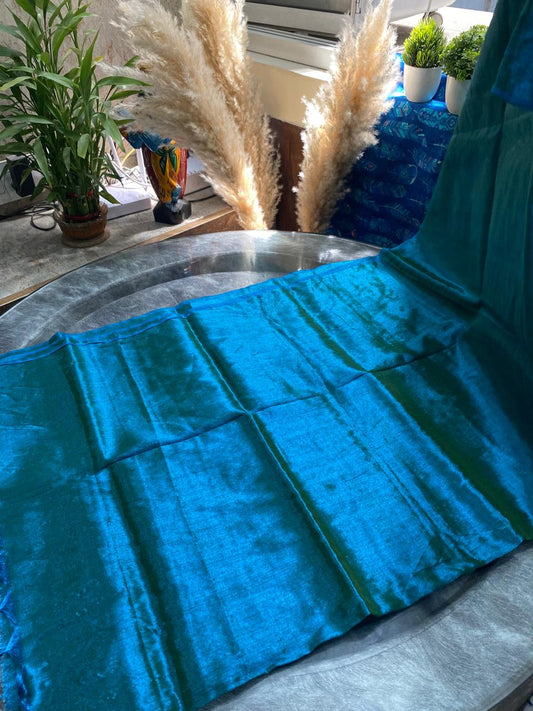 Raga Tissue Saree: Peacock blue