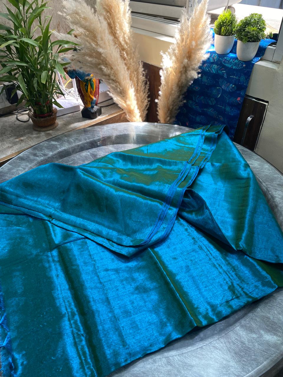 Raga Tissue Saree: Peacock blue