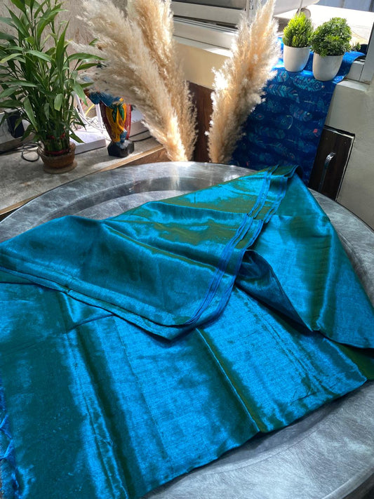 Raga Tissue Saree: Peacock blue