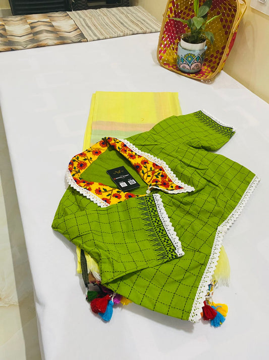 Mrinalini: Mul Cotton Saree+ Designer Blouse