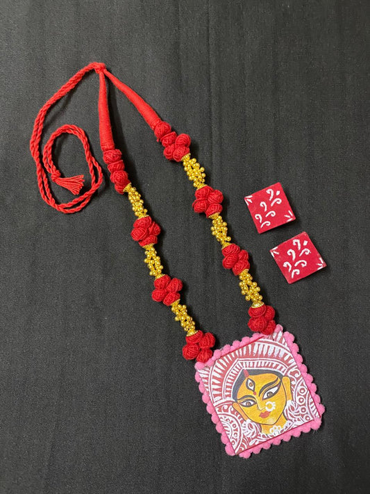 Fabric Necklace set with Durga Face Pendant